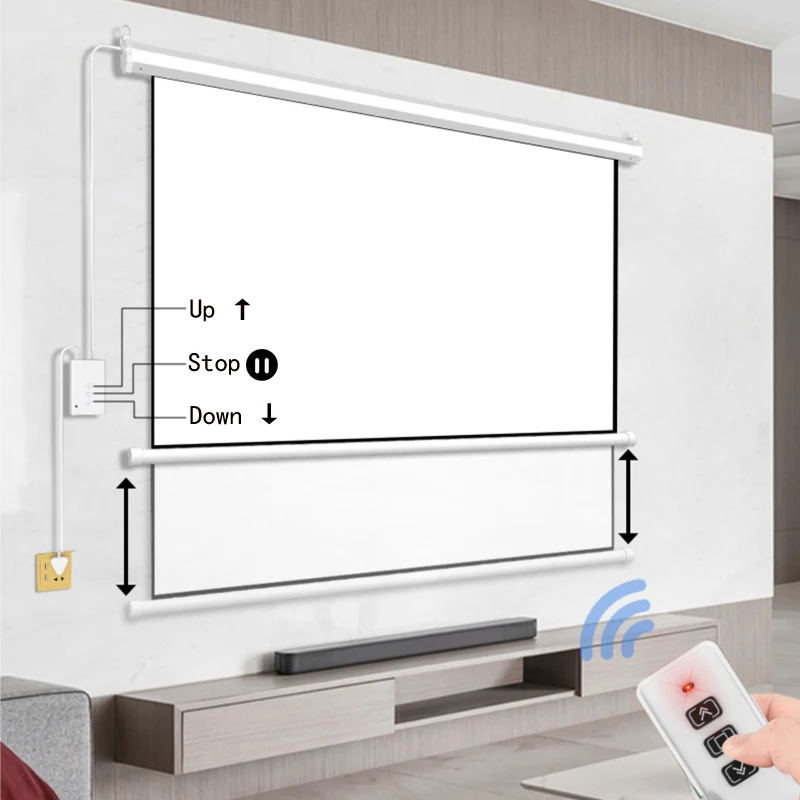 HD 100 Inch 16:9 Electric Screen For 3D LED DLP Laser Projector Motorized Projection Screens Curtain Wireless Remote Control - Image 2